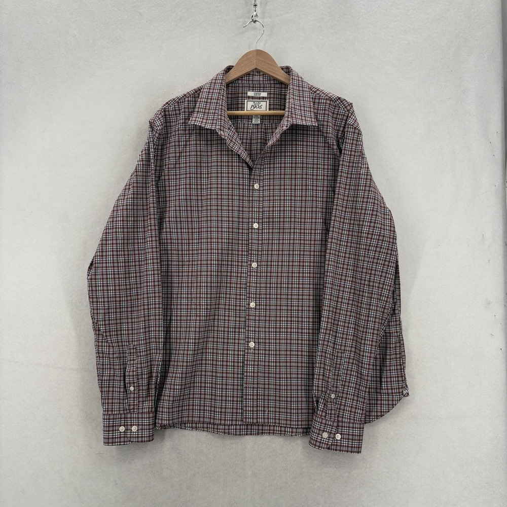 Jos. A. Bank Shirt Mens 2XL Red Plaid Long Sleeve Stretch Brrr Comfort Slim Fit